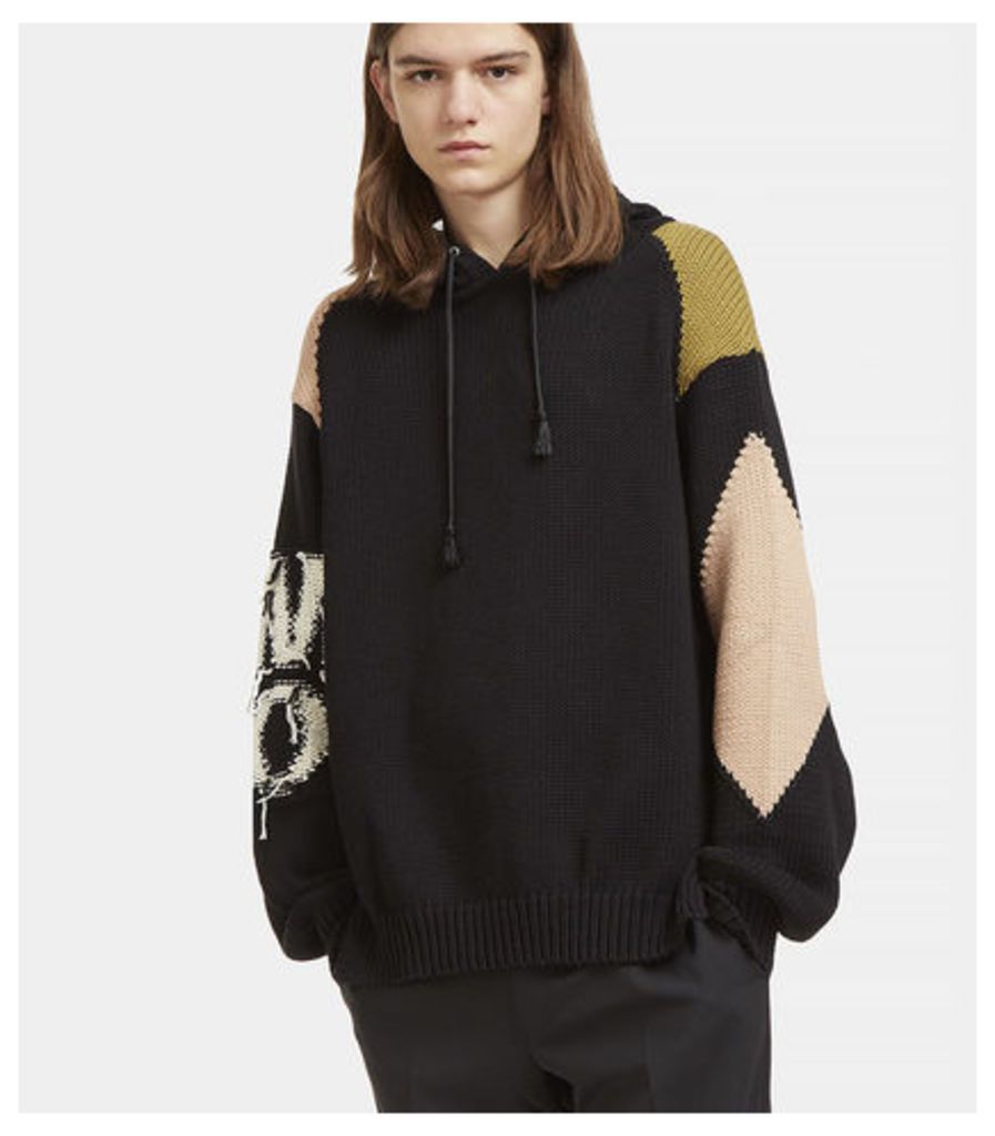 Contrast Frayed Patch Hooded Sweater
