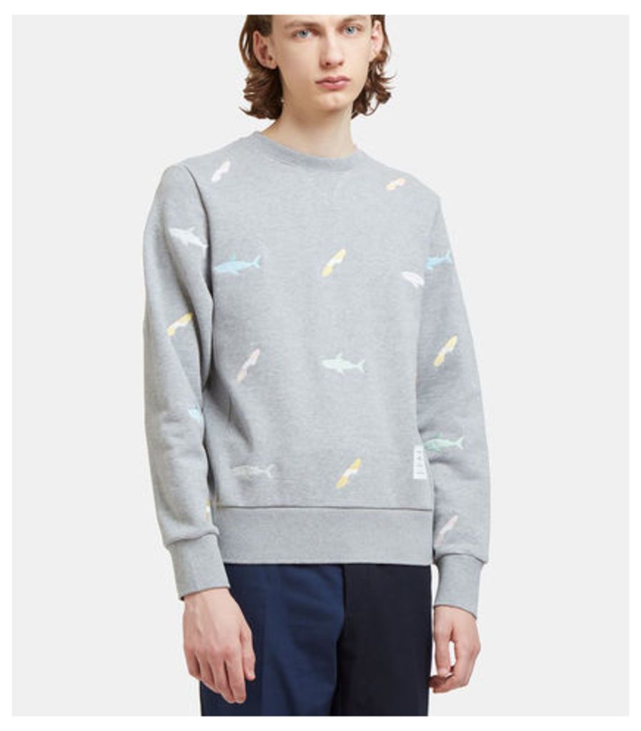 Shark Embroidered Zipped Sweater