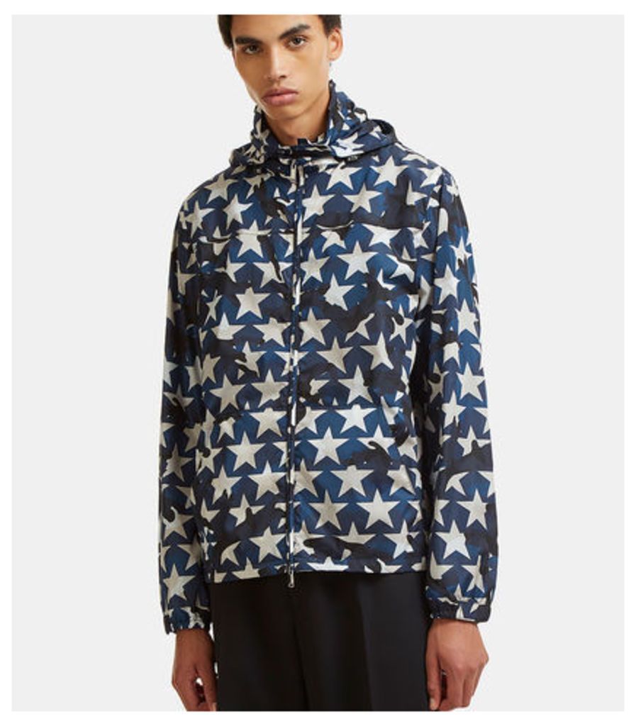 Star Print Hooded Zip-Up Jacket