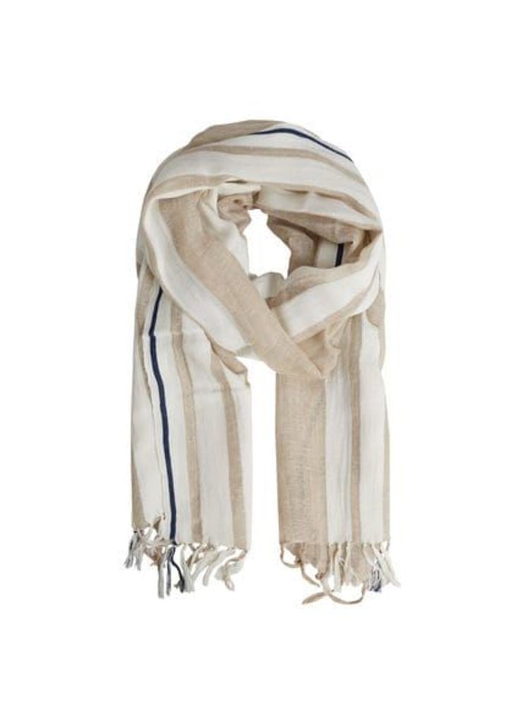 Striped linen-blend scarf