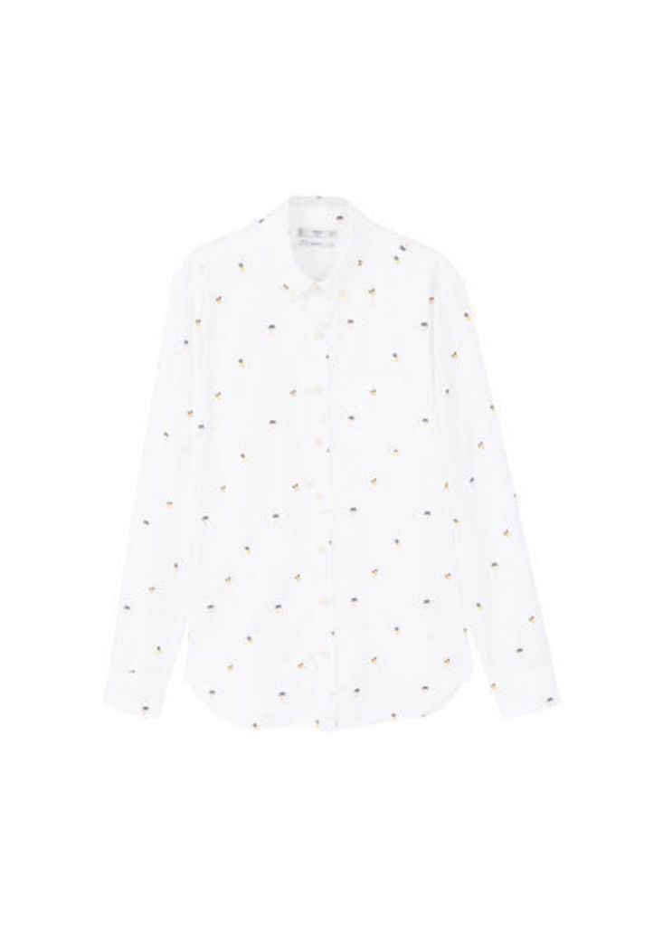 Slim-fit palm-design cotton shirt