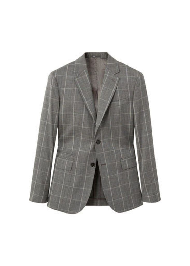 Slim-fit check wool suit blazer