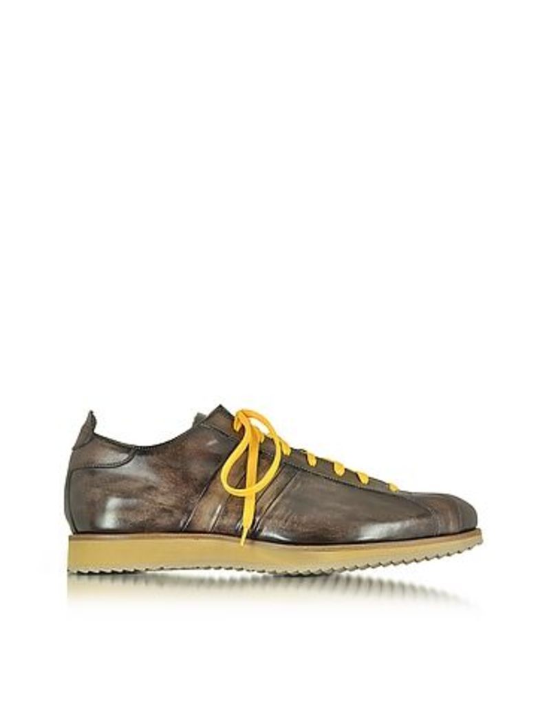 Designer Shoes, Italian Handcrafted Coffee Washed Leather Sneaker