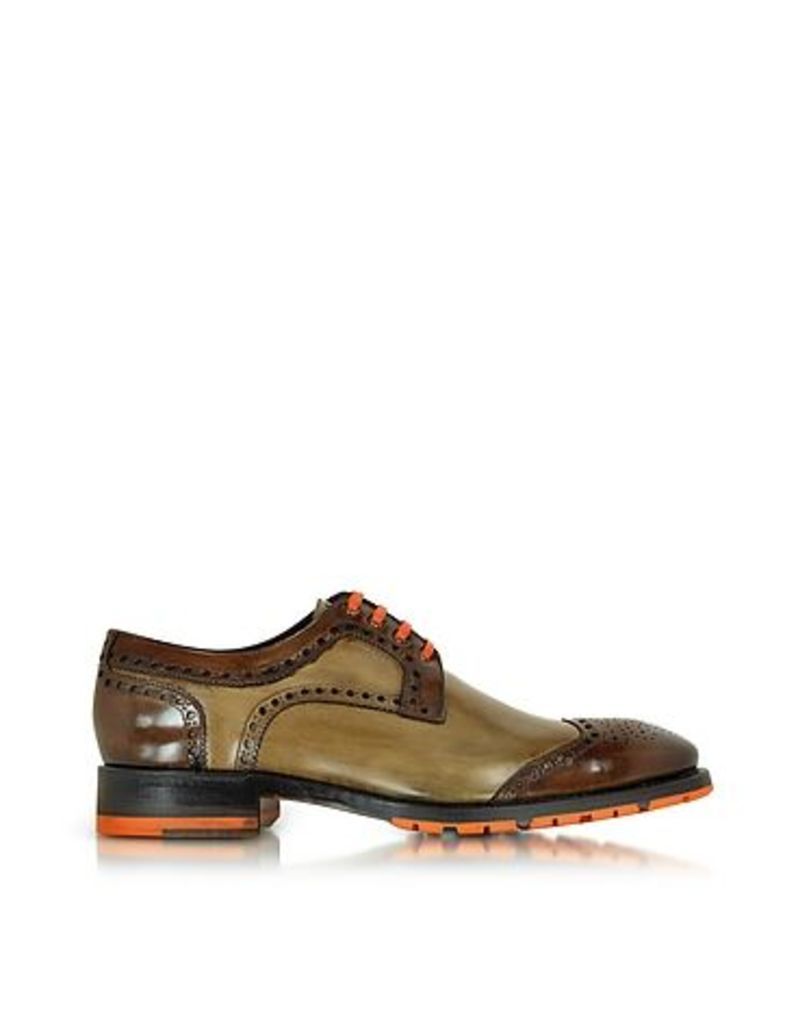 Designer Shoes, Italian Handcrafted Chestnut and Light Brown Leather Oxford Shoe