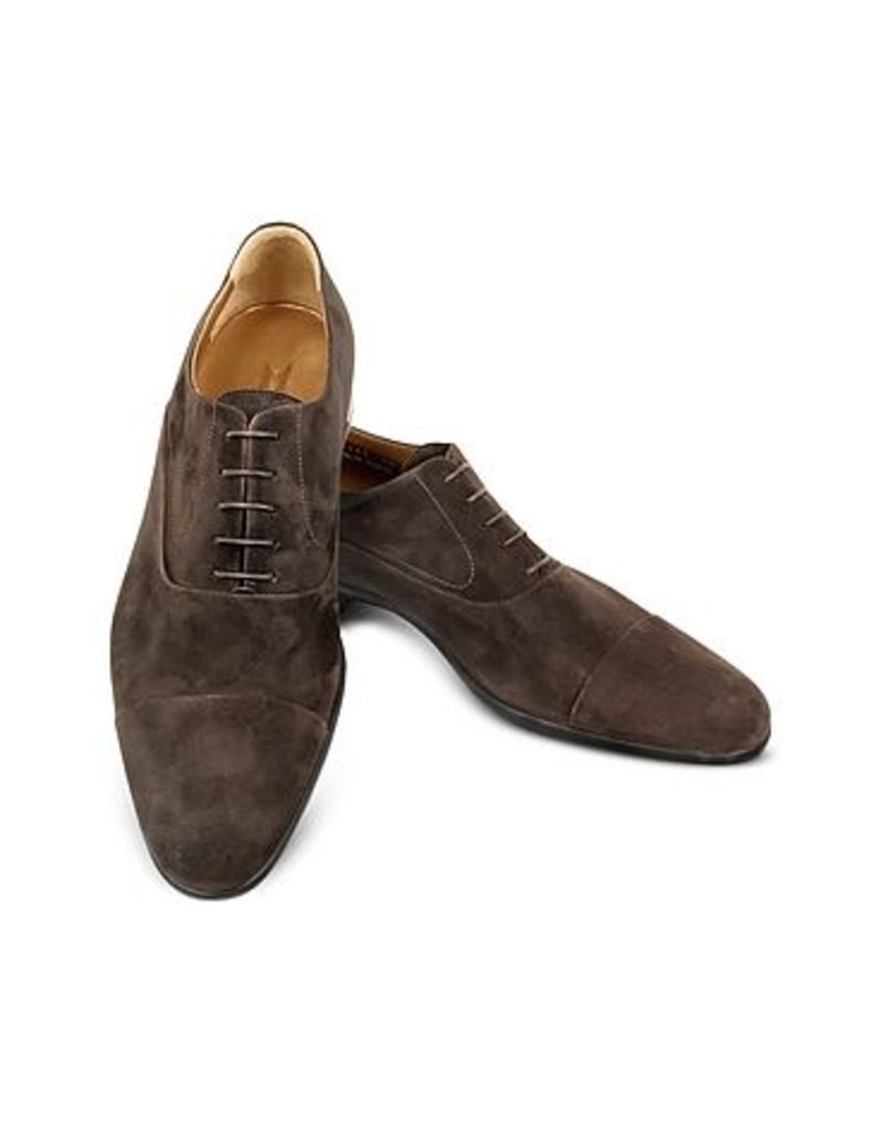 Moreschi Shoes, Dublin Dark Brown Suede Cap-Toe Oxford Shoes