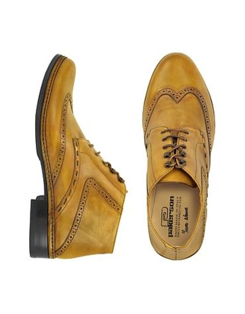 Pakerson Shoes, Ocher Handmade Italian Leather Wingtip Ankle Boots