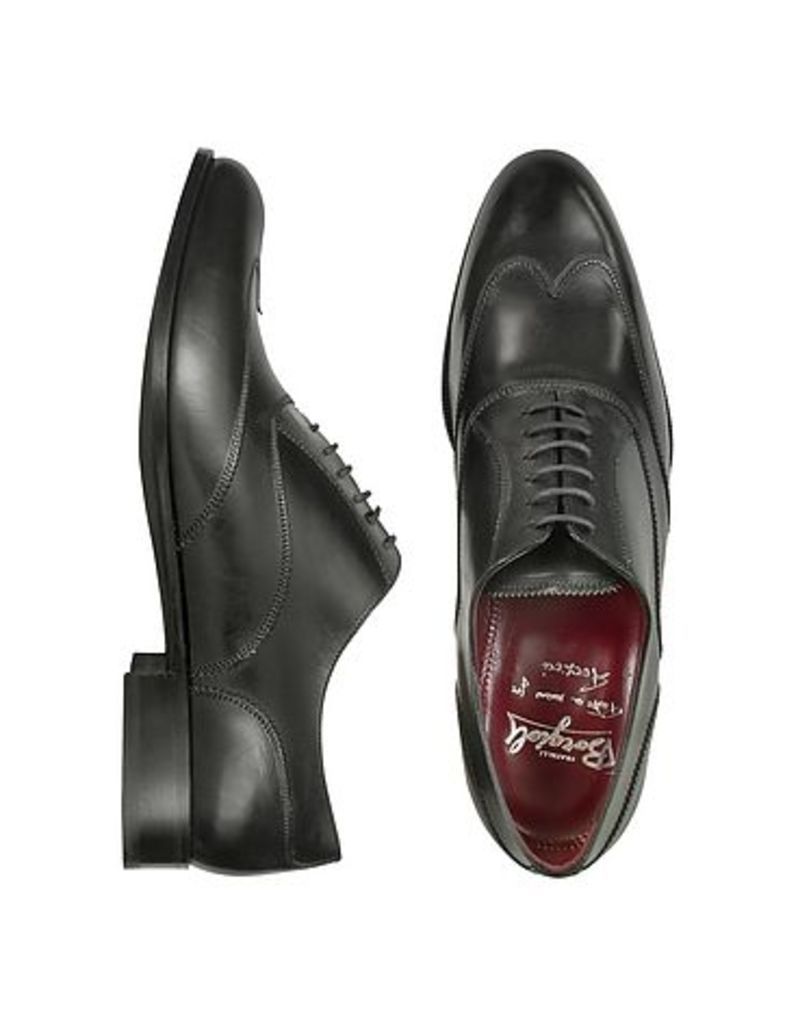 Fratelli Borgioli Shoes, Handmade Black Italian Leather Wingtip Oxford Shoes