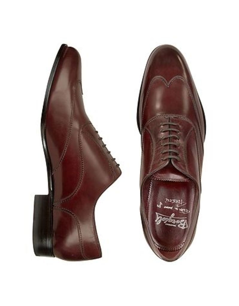 Fratelli Borgioli Shoes, Handmade Burgundy Italian Leather Wingtip Oxford Shoes