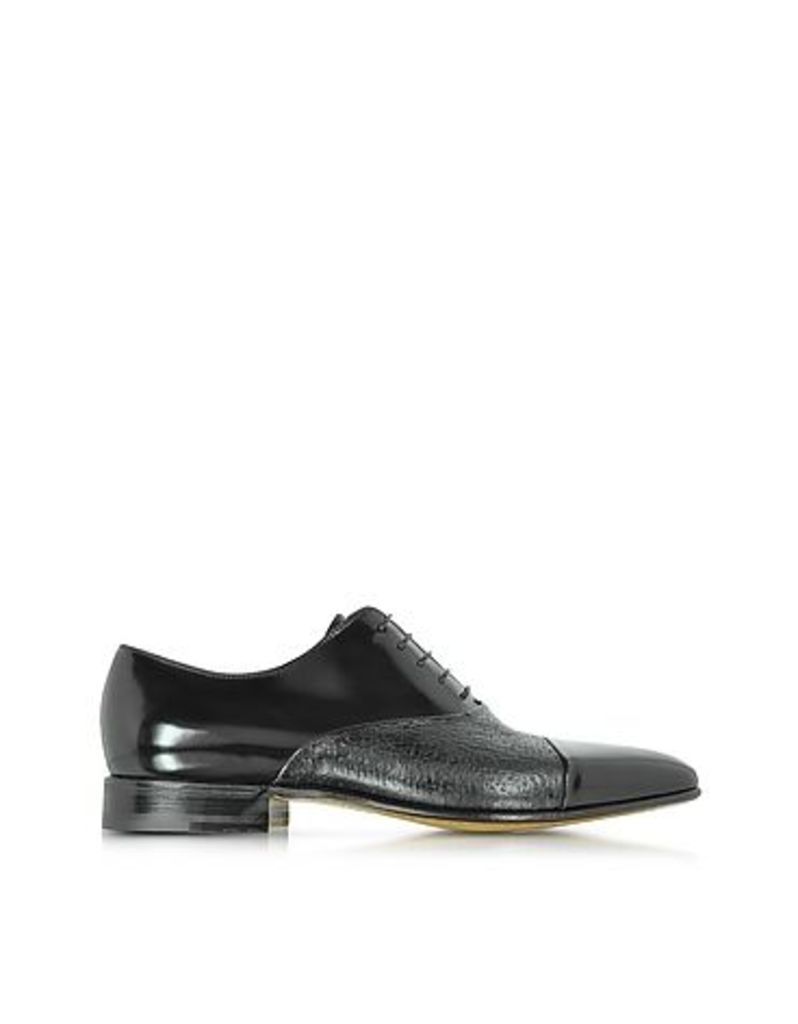 Designer Shoes, Digione Black Peccary and Calf Leather Oxford Shoes