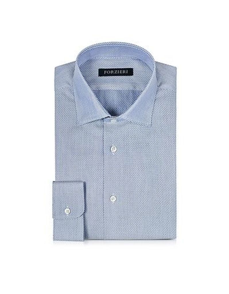 Forzieri - White and Blue Woven Cotton Dress Shirt