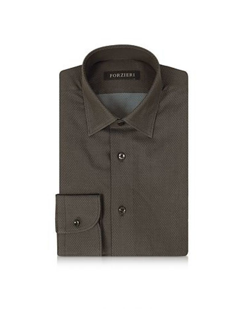 Forzieri - Brown Mini Dots Cotton Slim Fit Men's Shirt