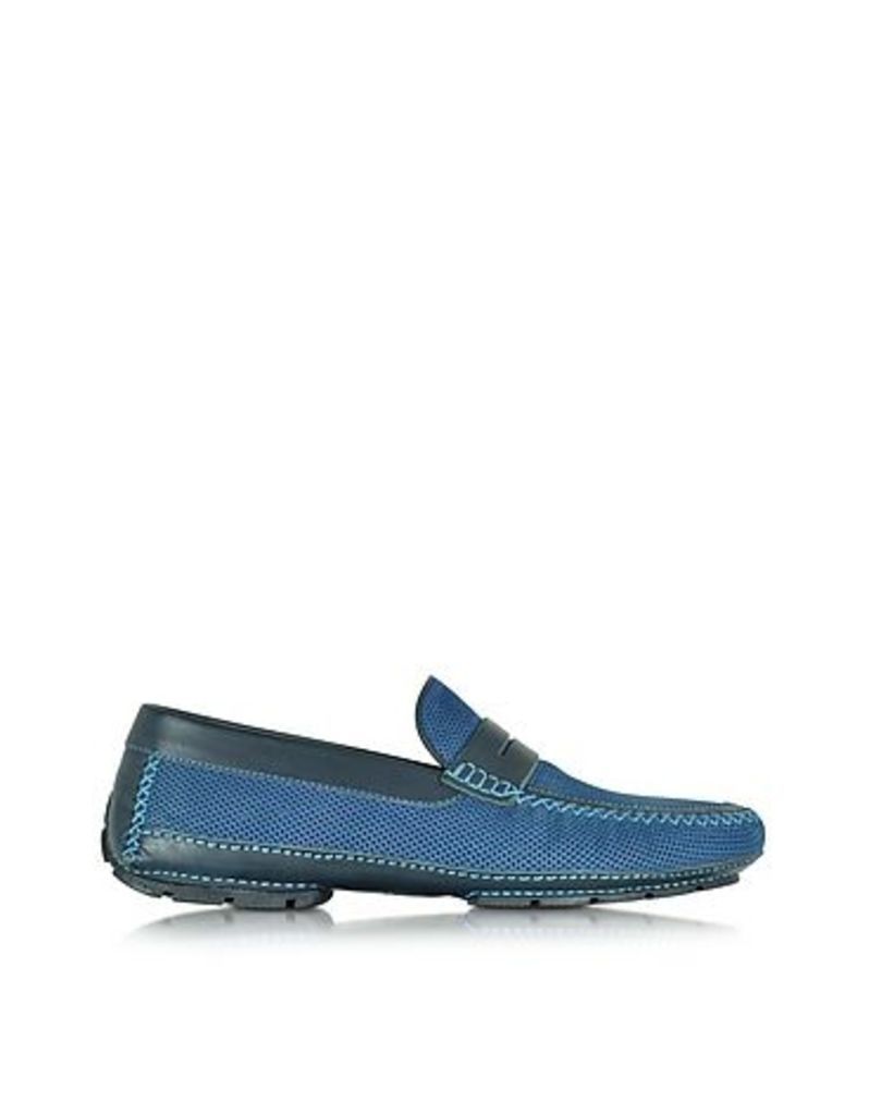 Moreschi - Bahamas Blue Perforated Nubuck Driver Shoes w/Rubber Sole