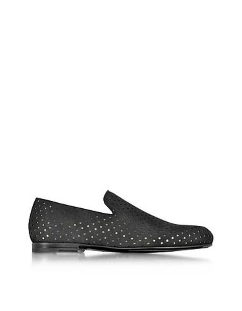 Jimmy Choo - Sloane Black Star Perforated Dry Suede Loafer