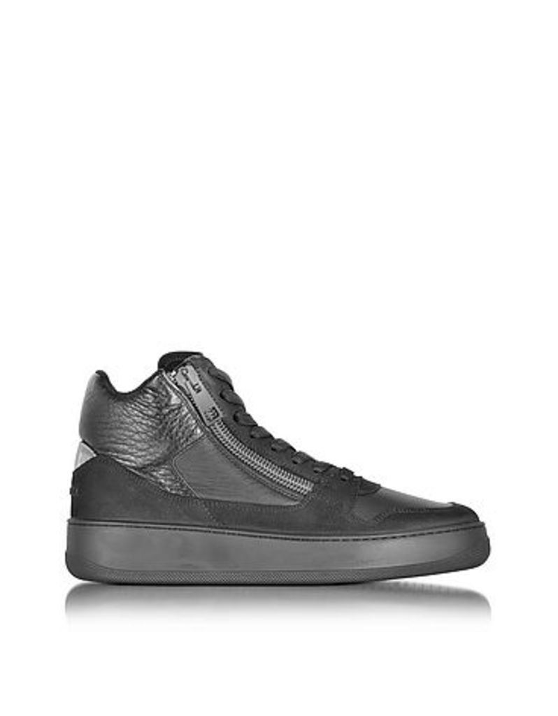 Hogan Rebel - Pure R28 Black Leather and Nubuck High Top Men's Sneaker