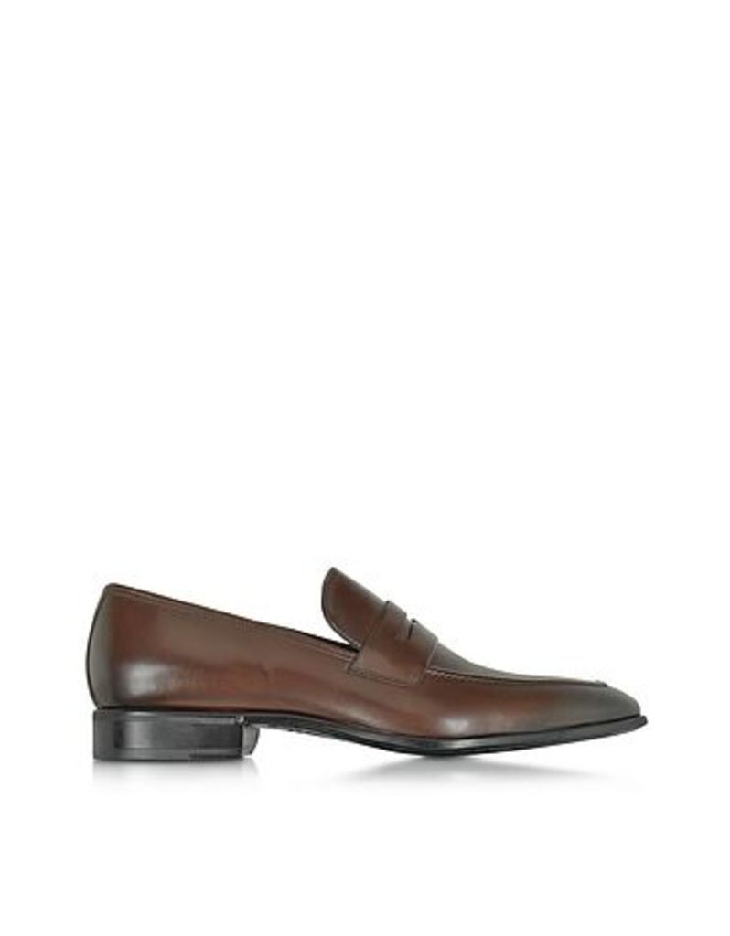Moreschi Shoes, Liegi Dark Brown Buffalo Leather Loafer w/Rubber Sole