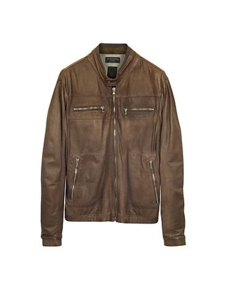 Forzieri - Genuine Leather Brown Motorcycle Jacket