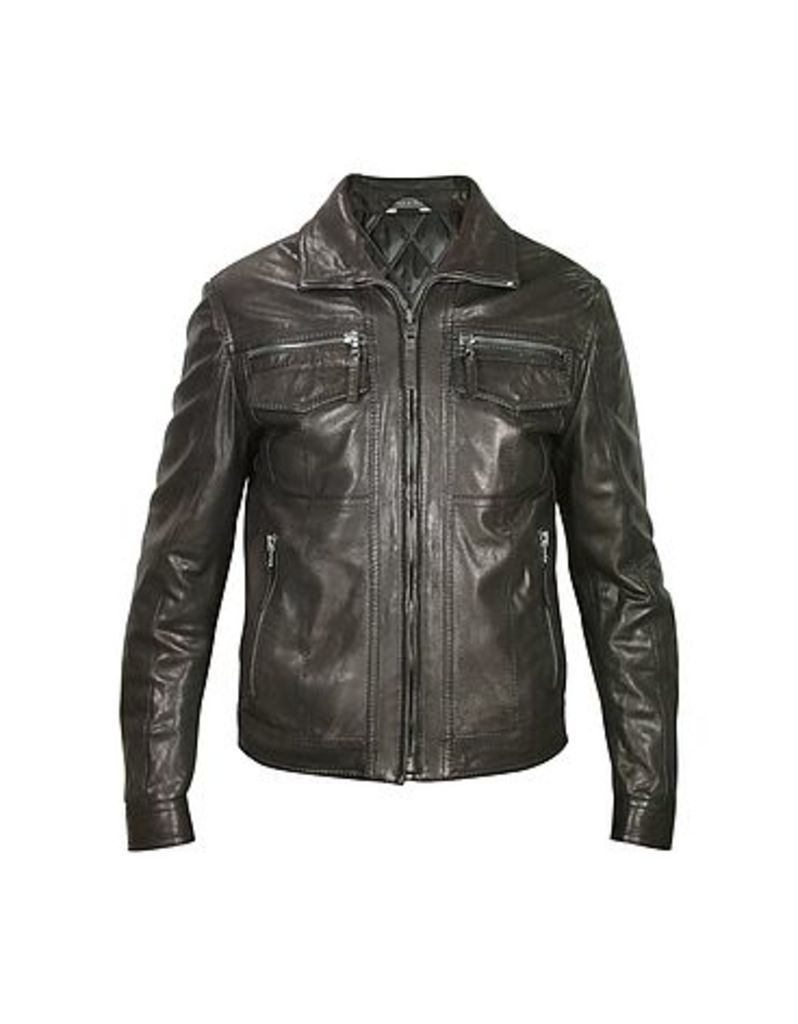 Forzieri - Men's Black Genuine Leather Motorcycle Jacket