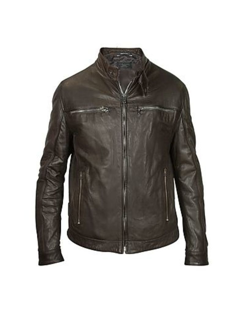 Forzieri - Men's Dark Brown Leather Motorcycle Jacket