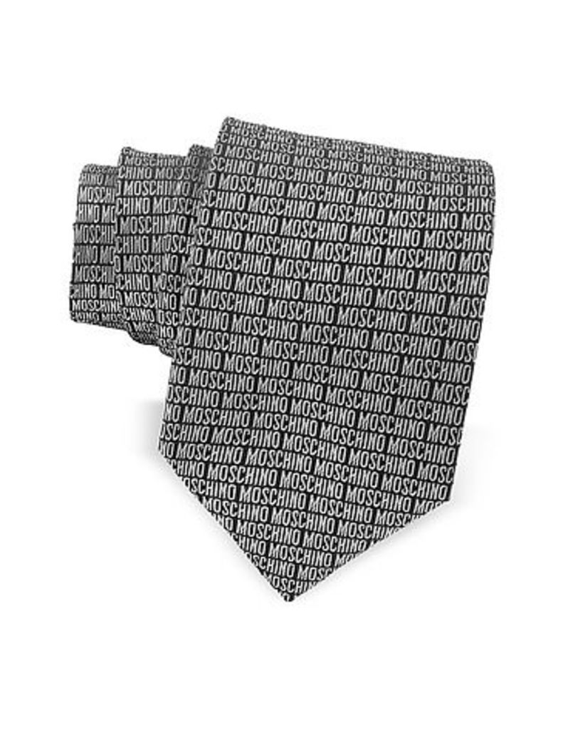 Designer Ties, Moschino Signature Print Black & Gray Jacquard Silk Tie