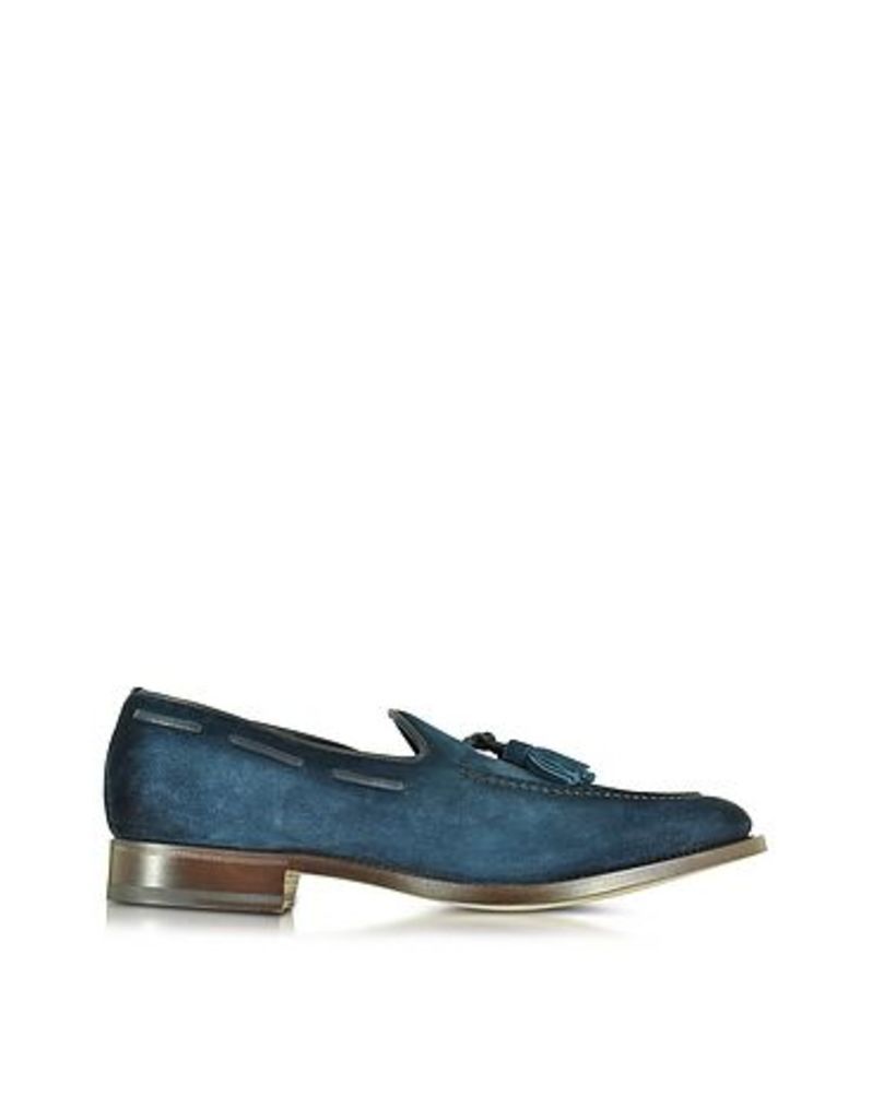 Santoni - Blue Suede Loafer Shoes w/Tassels
