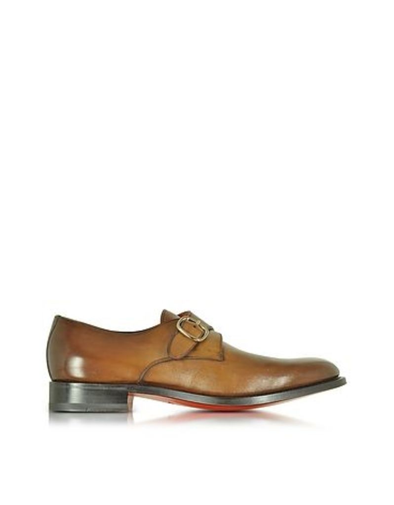 Santoni - Brown Leather Monk Strap Shoes