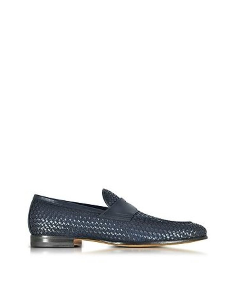 Santoni - Blue Woven Leather Loafer Shoes
