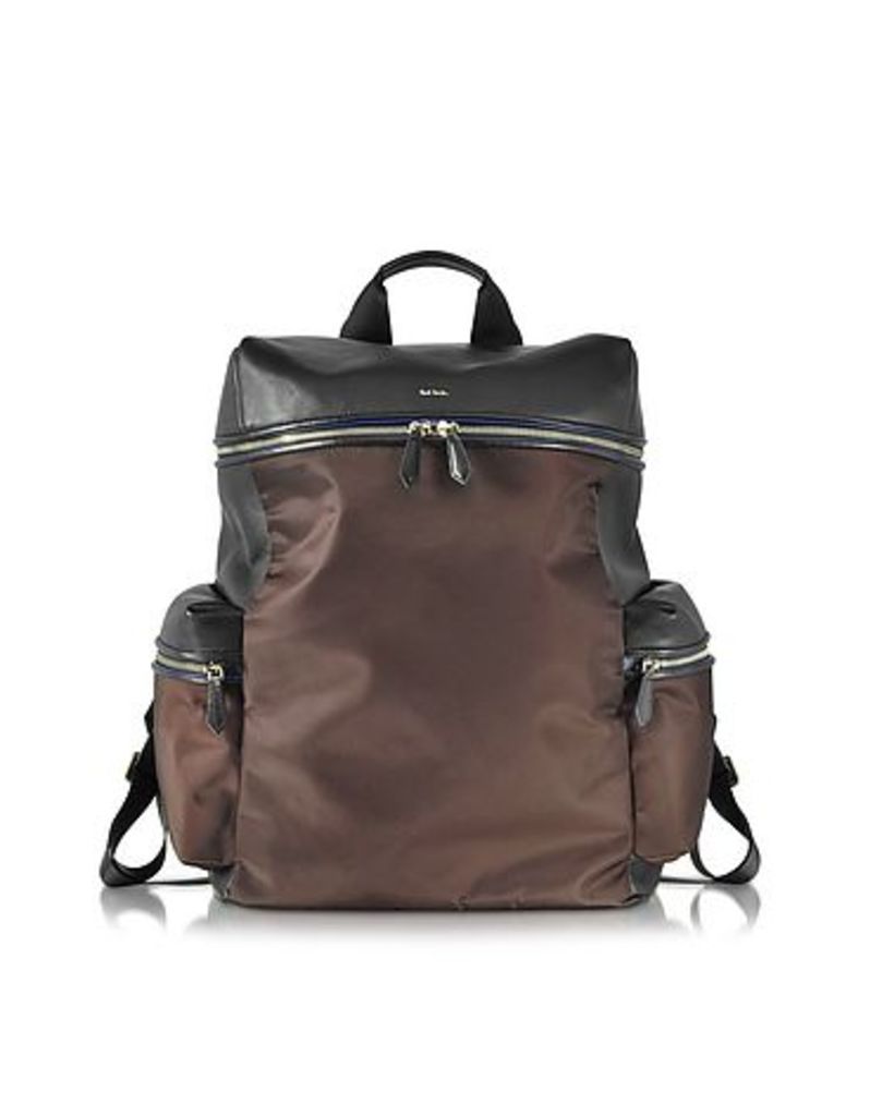 Paul Smith Backpacks, Black Nappa and Brown Nylon Men's Rucksack w/Side Pockets