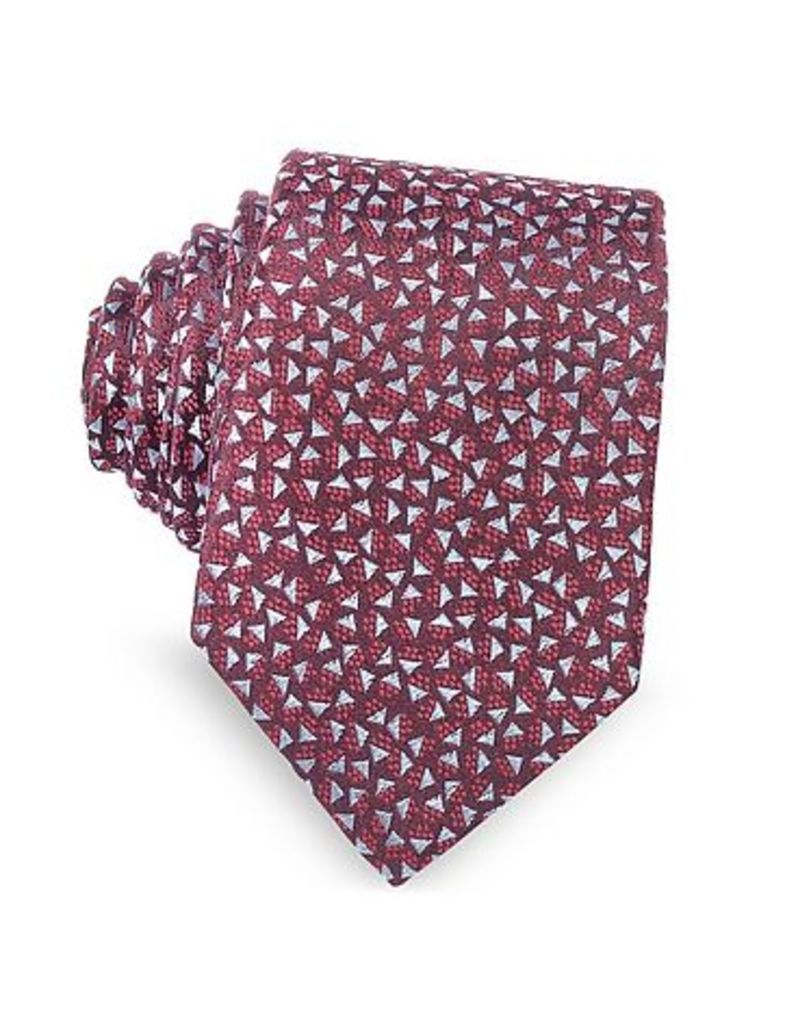 Lanvin Ties, Burgundy Geometric Square Patterned Woven Silk Tie