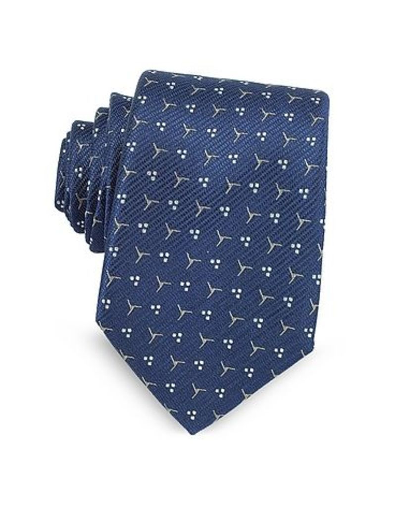 Lanvin Ties, Navy Blue Patterned Woven Silk Tie