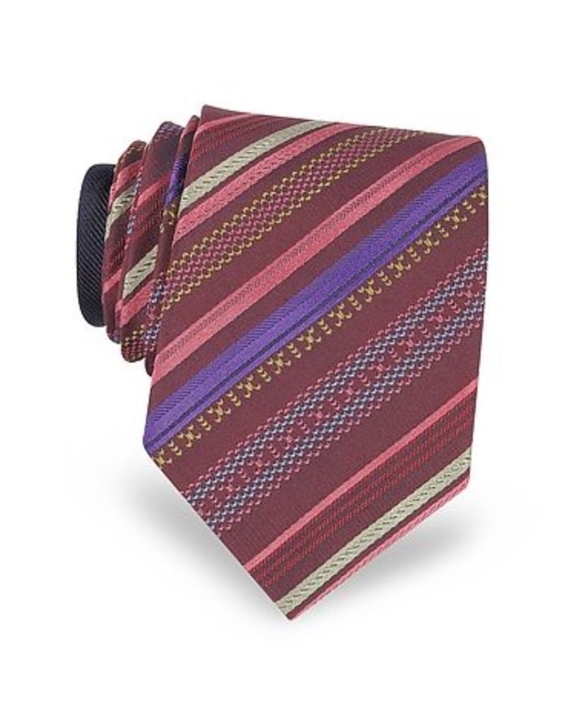 Missoni Ties, Burgundy Diagonal Stripe Woven Silk Narrow Tie