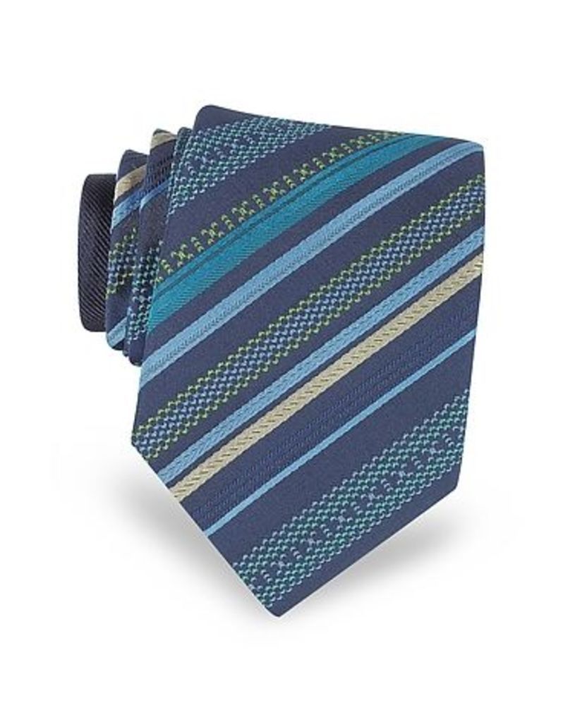 Missoni Ties, Navy Blue Diagonal Stripe Woven Silk Narrow Tie