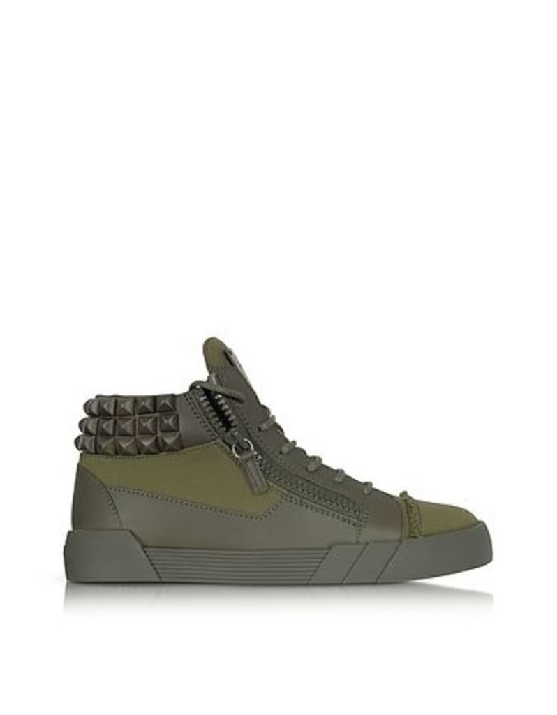Giuseppe Zanotti - Commando Military Green Canvas and Leather Studded Sneakers