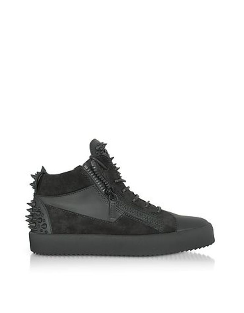 Giuseppe Zanotti - Black Suede and Leather Studded Men's Sneakers