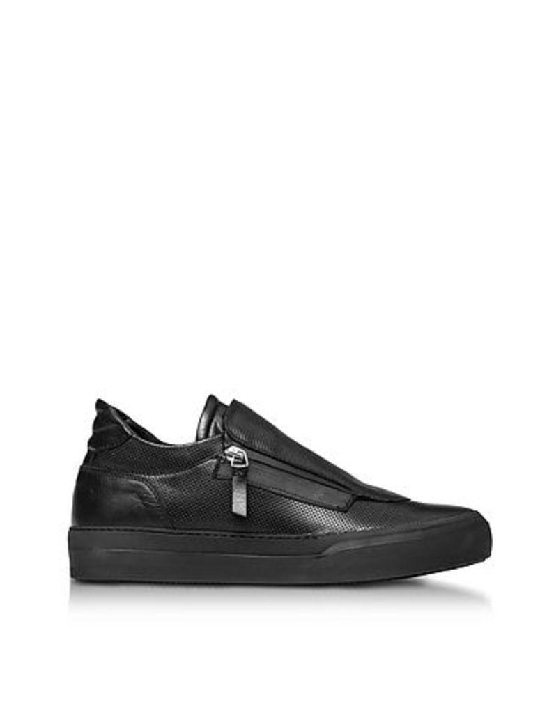 Ylati Shoes, Giove Black Perforated Nappa Leather Low Top Men's Sneakers