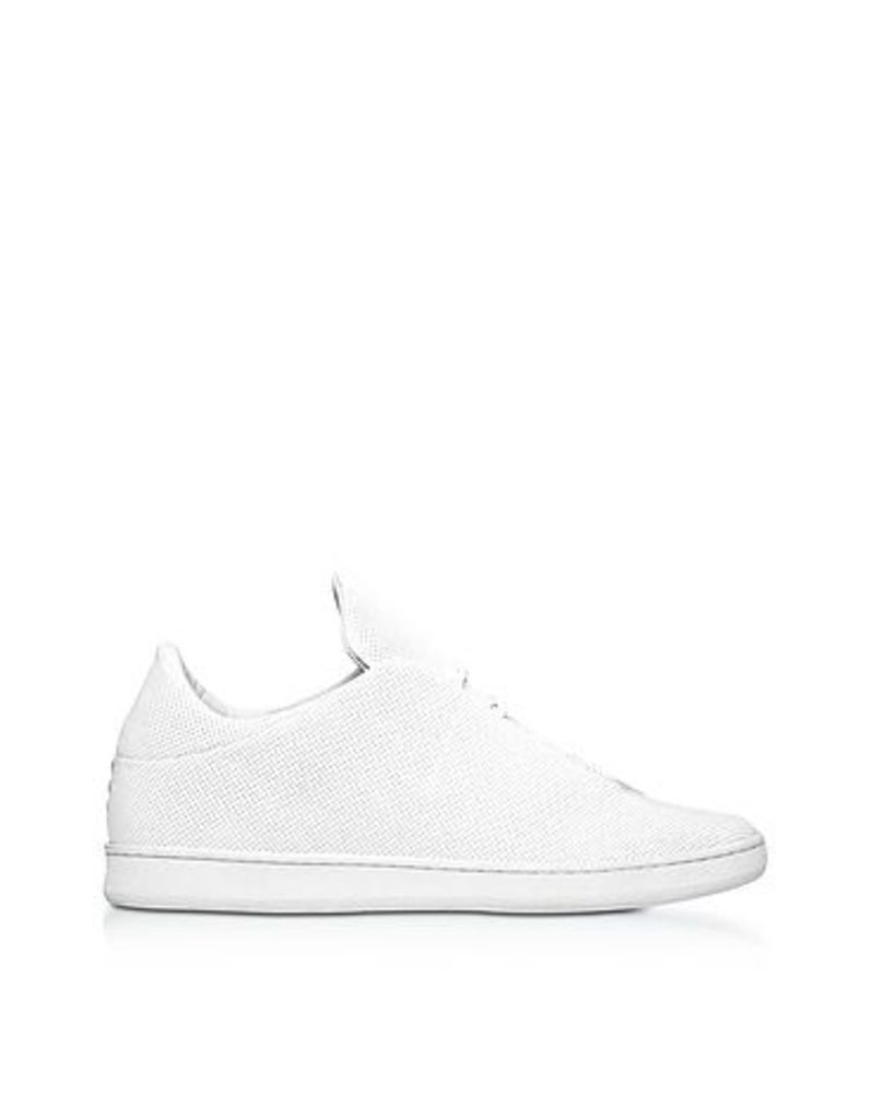 Ylati Shoes, Virgilio White Perforated Nappa Leather Low Top Men's Sneakers
