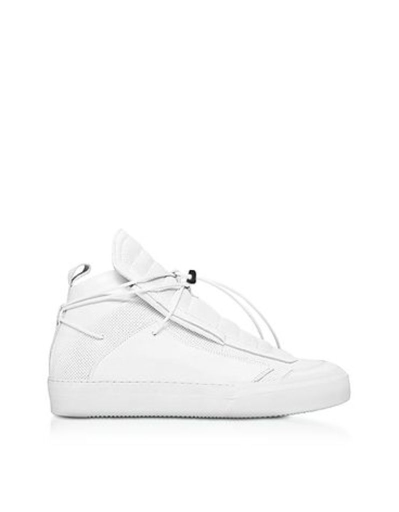 Ylati - Ulisse White Perforated and Smooth Nappa Leather High Top Men's Sneakers