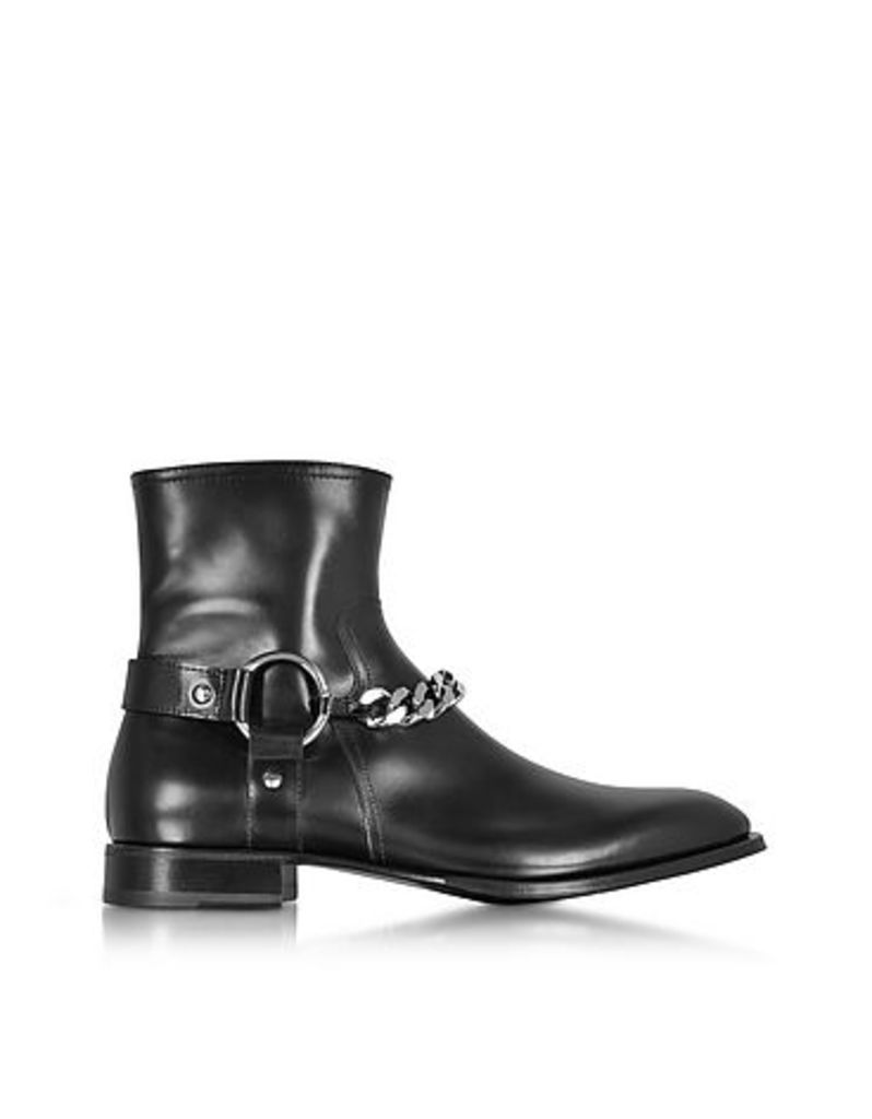 Cesare Paciotti Shoes, Black Baby Horse Boots w/Chain