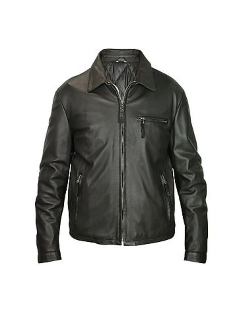 Forzieri - Men's Black Leather Zip Jacket