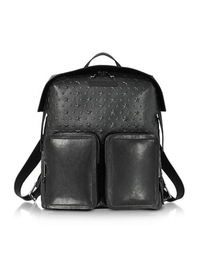 Jimmy Choo - Lennox Black Grained Leather Large Backpack w/Embossed Stars