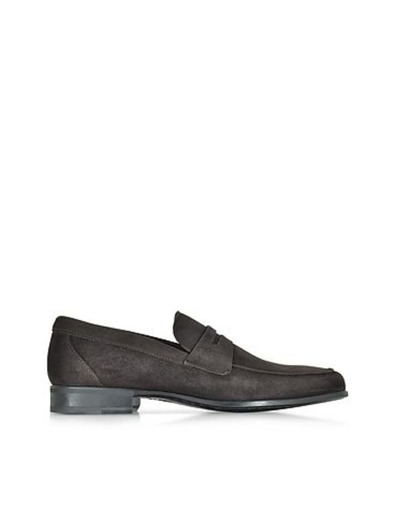 Moreschi Shoes, Graz Dark Brown Suede Loafer Shoe w/Rubber Sole