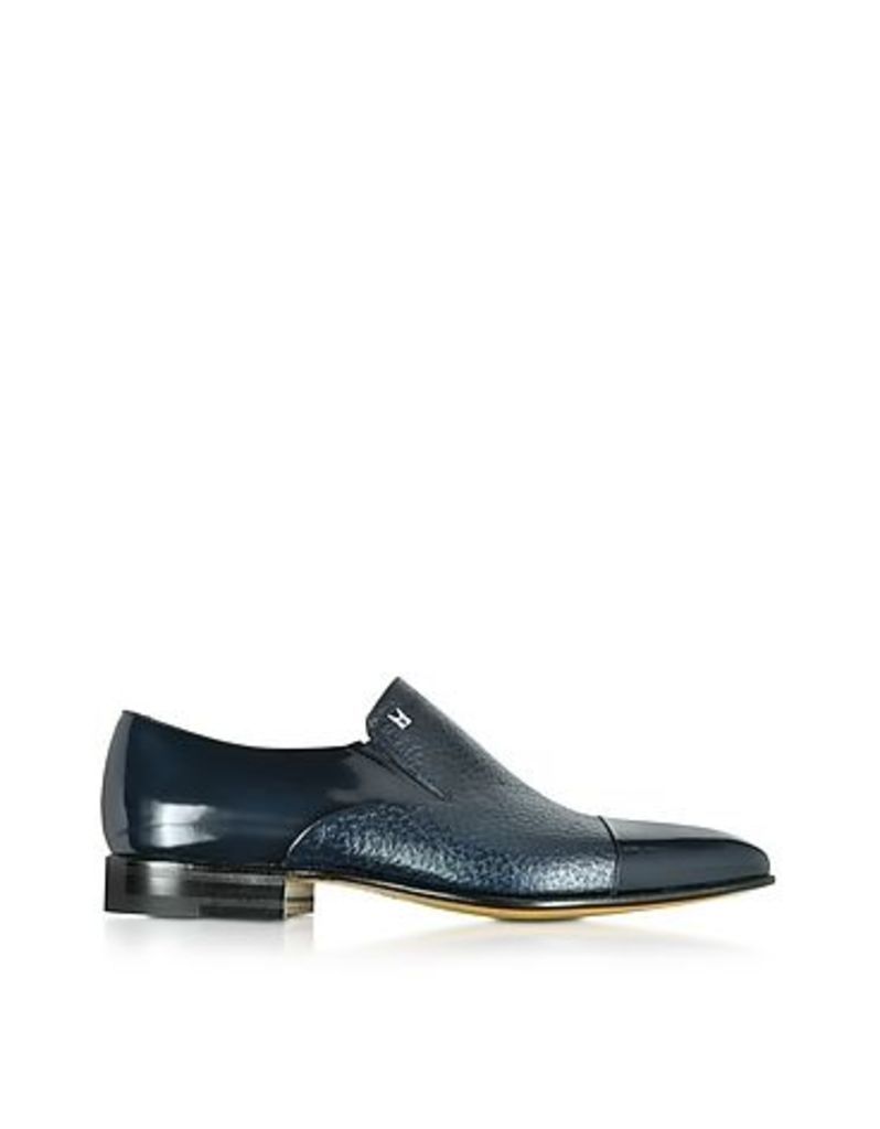 Moreschi Shoes, Metz Blue Leather Slip on Loafer