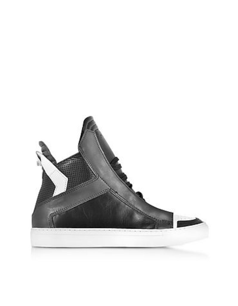 Ylati - Zeus Black Dark Grey and White Leather High Top Sneaker