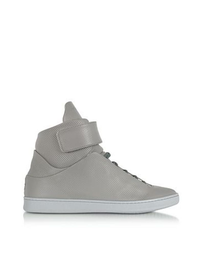 Ylati Shoes, Virgilio Grey Perforated Nappa Leather High Top Men's Sneakers
