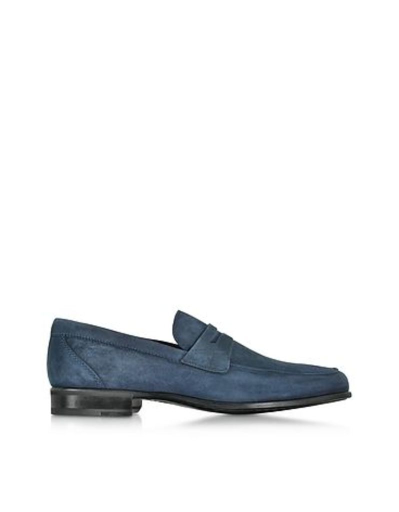 Moreschi Shoes, Graz Navy Blue Suede Loafer Shoe w/Rubber Sole