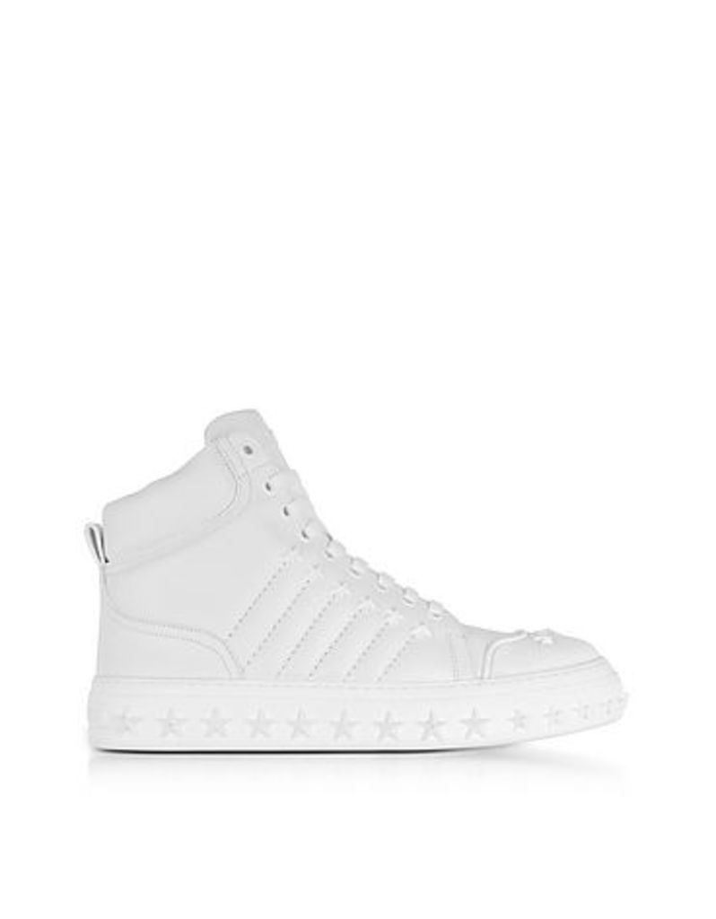 Jimmy Choo Shoes, Cassius Ulta White Leather High Top Sneakers w/Stars