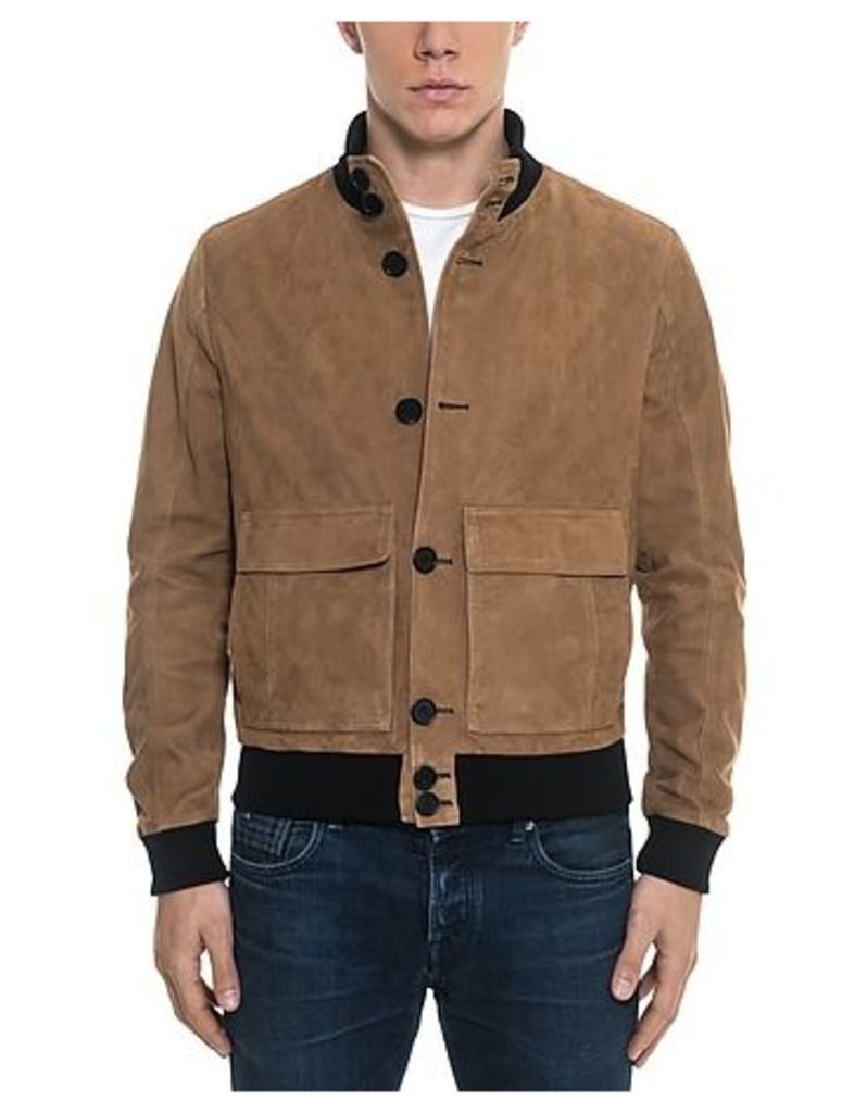 Forzieri Designer Leather Jackets, Brown Suede Men's Bomber Jacket
