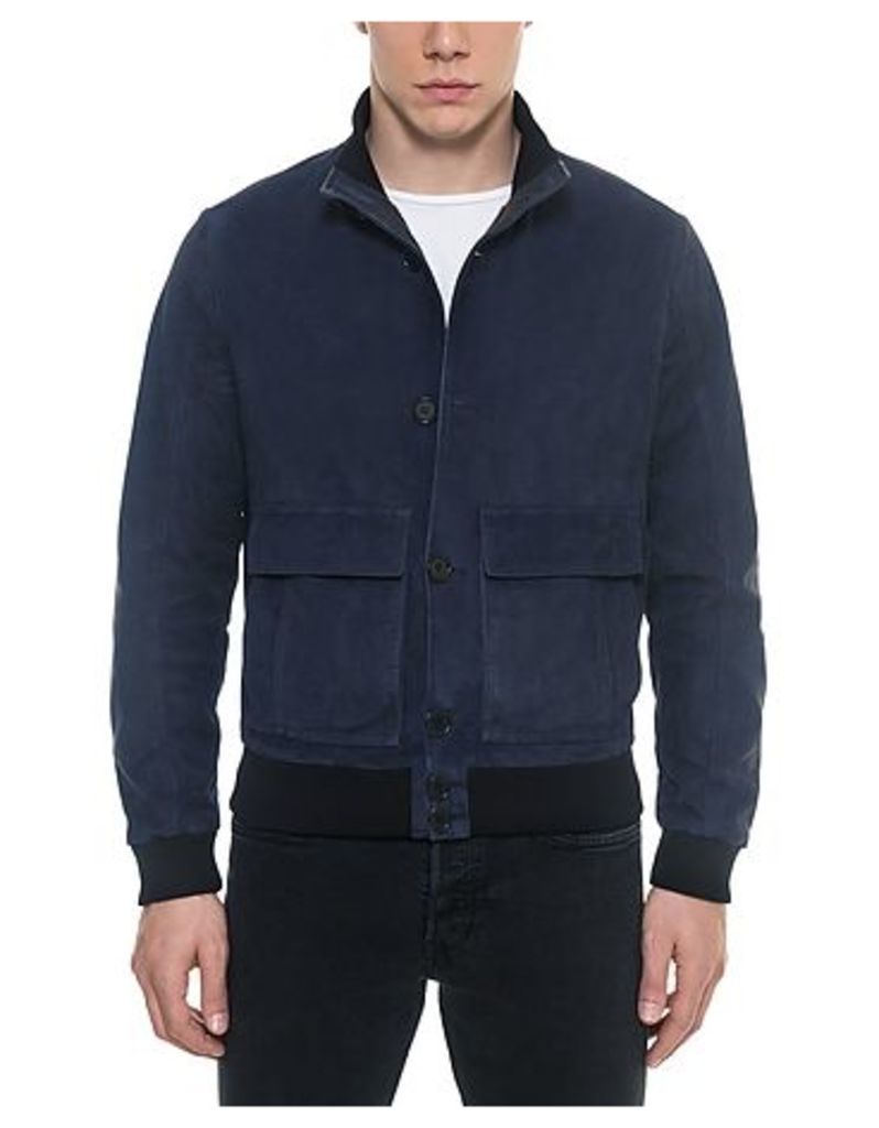 Forzieri Leather Jackets, Midnight Blue Suede Men's Bomber Jacket