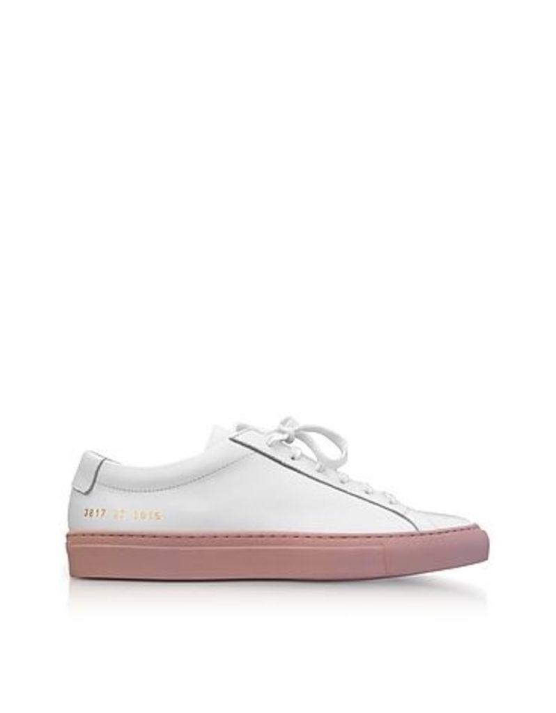 Common Projects Shoes, White Leather Achilles Low Top Men's Sneakers w/Blush Rubber Sole