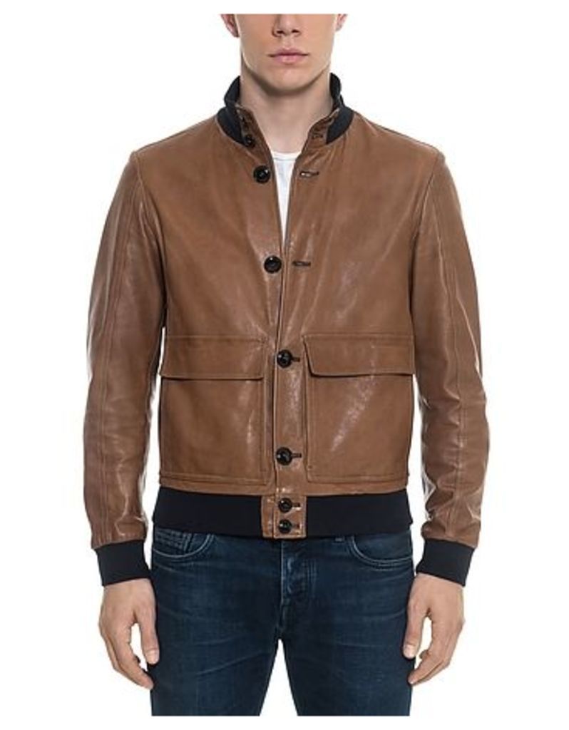Forzieri Leather Jackets, Brown Leather Men's Bomber Jacket