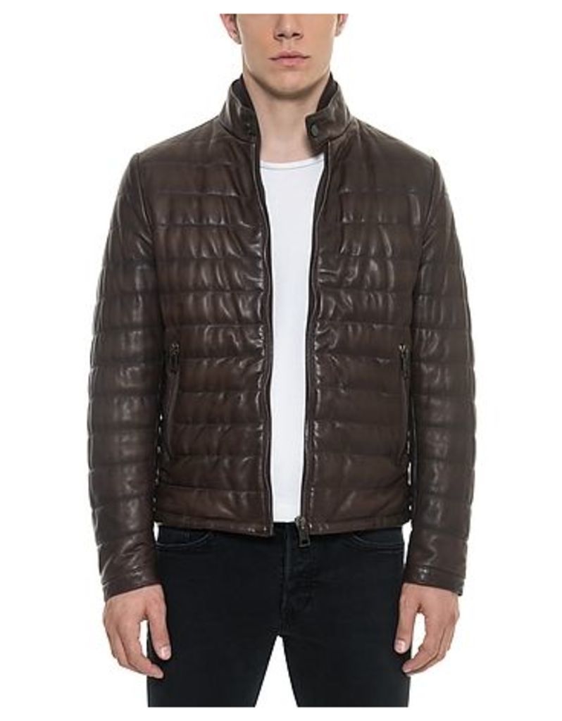 Forzieri Leather Jackets, Dark Brown Quilted Leather Men's Jacket
